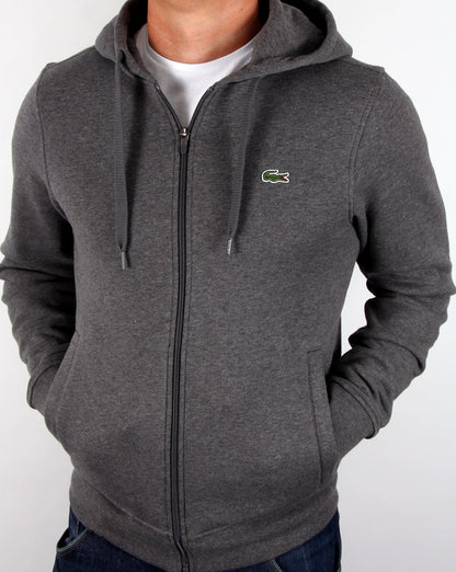 Lacoste – Sweatshirt mit durchgehendem Reißverschluss und Kapuze in Dunkelgrau