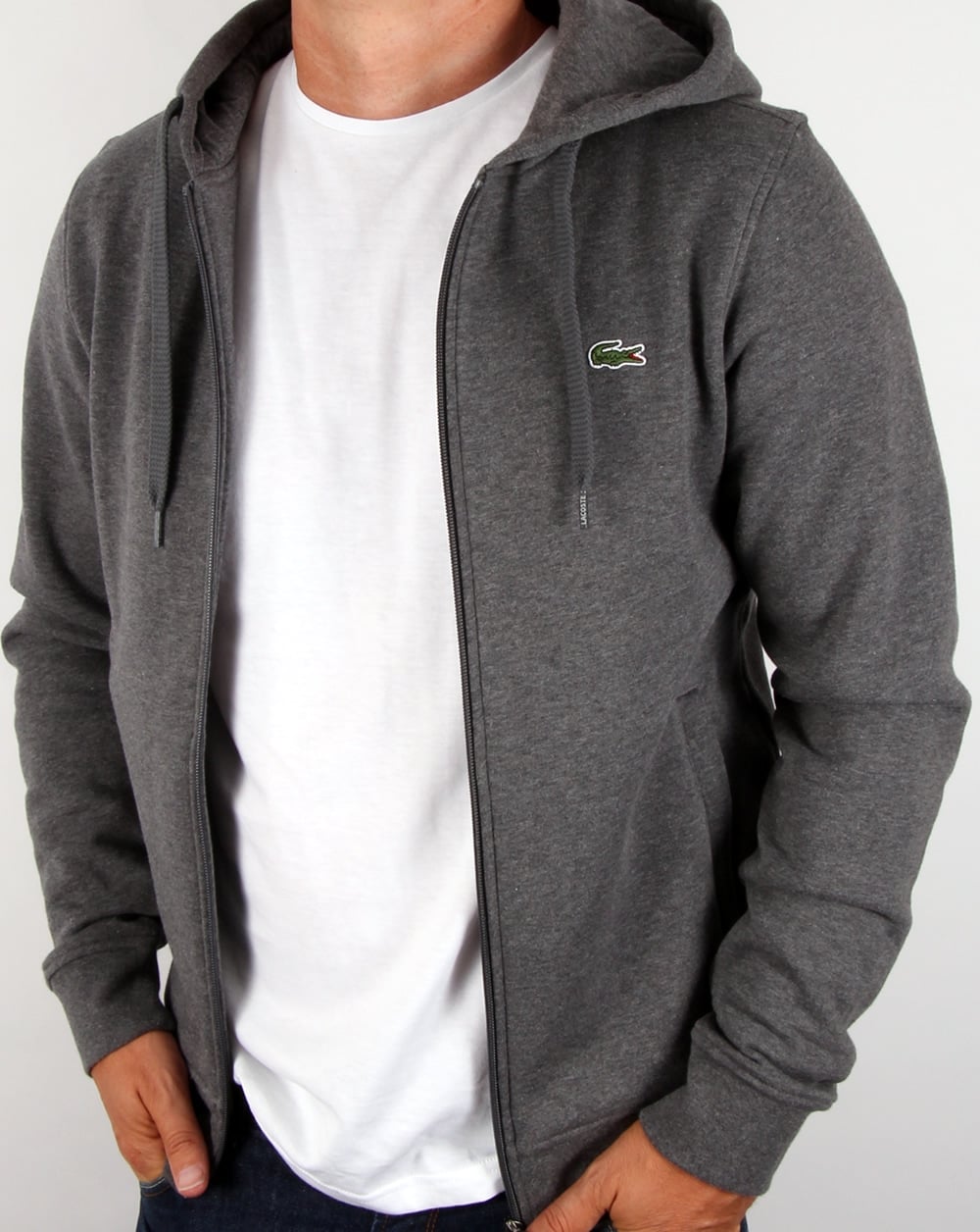 Lacoste – Sweatshirt mit durchgehendem Reißverschluss und Kapuze in Dunkelgrau