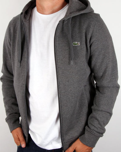 Lacoste – Sweatshirt mit durchgehendem Reißverschluss und Kapuze in Dunkelgrau