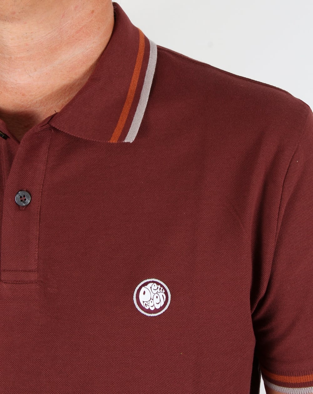 Pretty Green – Poloshirt mit Streifen in Dunkelburgunderrot