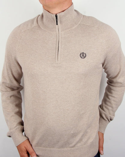 Henri Lloyd Strickpullover mit halbem Reißverschluss, Driftwood Meliert