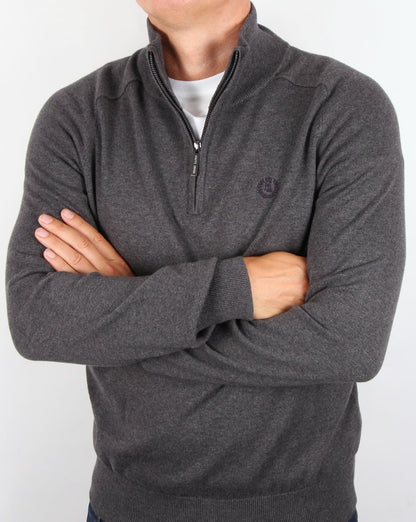 Henri Lloyd – Strickpullover mit halbem Reißverschluss, Graphitmeliert