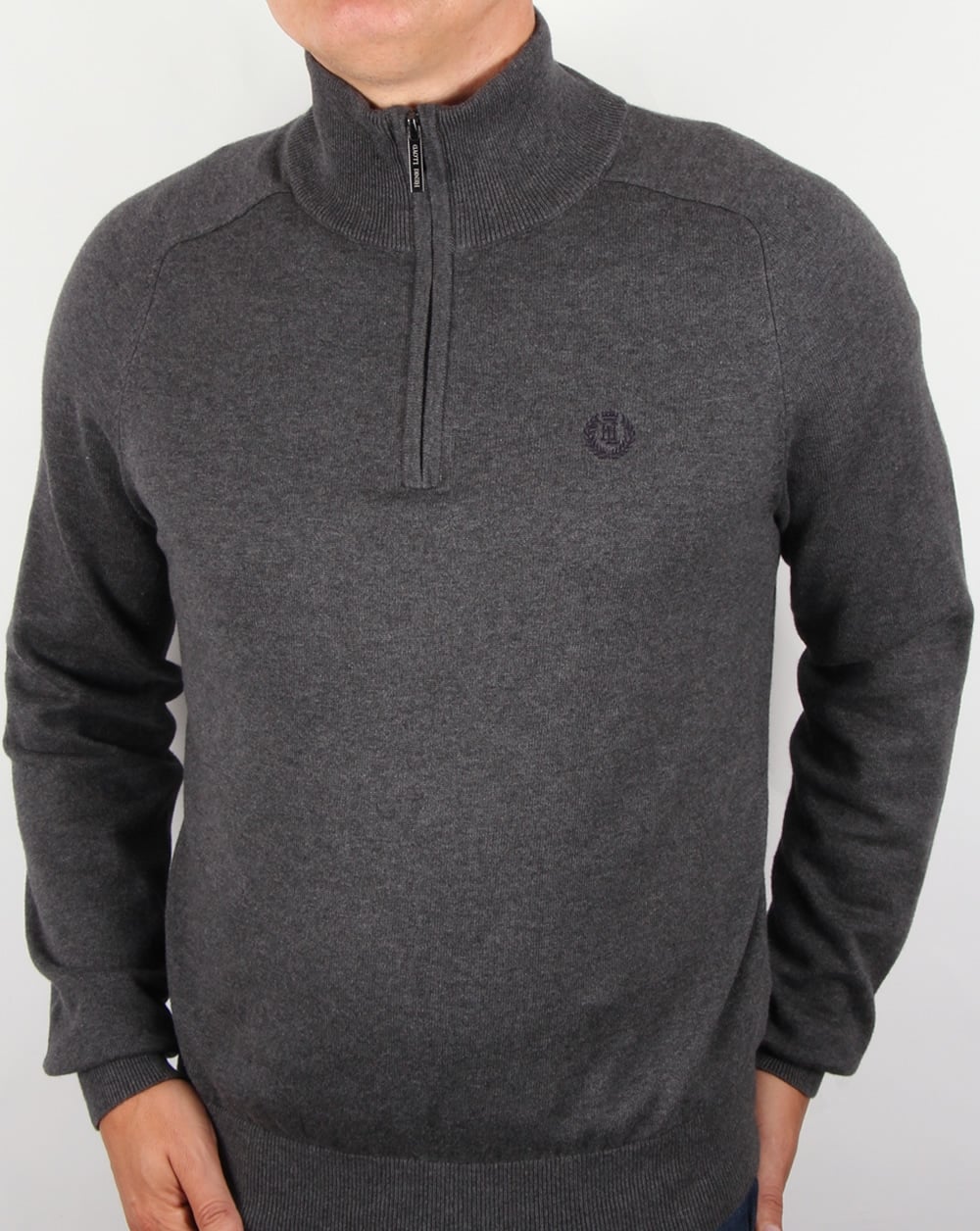 Henri Lloyd – Strickpullover mit halbem Reißverschluss, Graphitmeliert