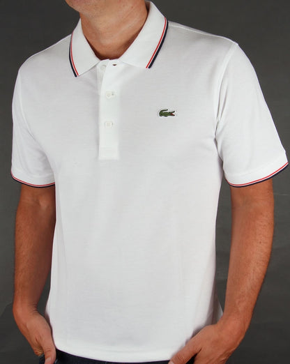 Lacoste Poloshirt mit Streifen Weiß/Rot