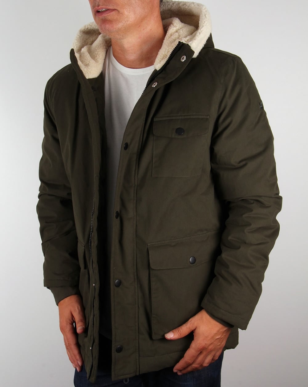 Lyle And Scott – Parka mit Shearling-Futter in dunklem Salbeigrün