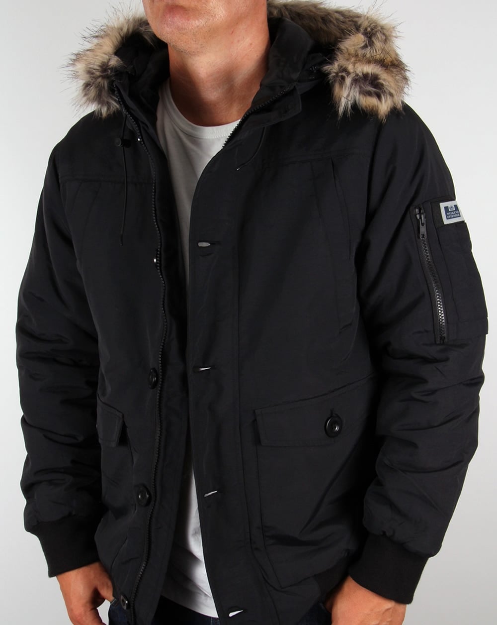 Weekend Offender Pelz-Bomberjacke Schwarz