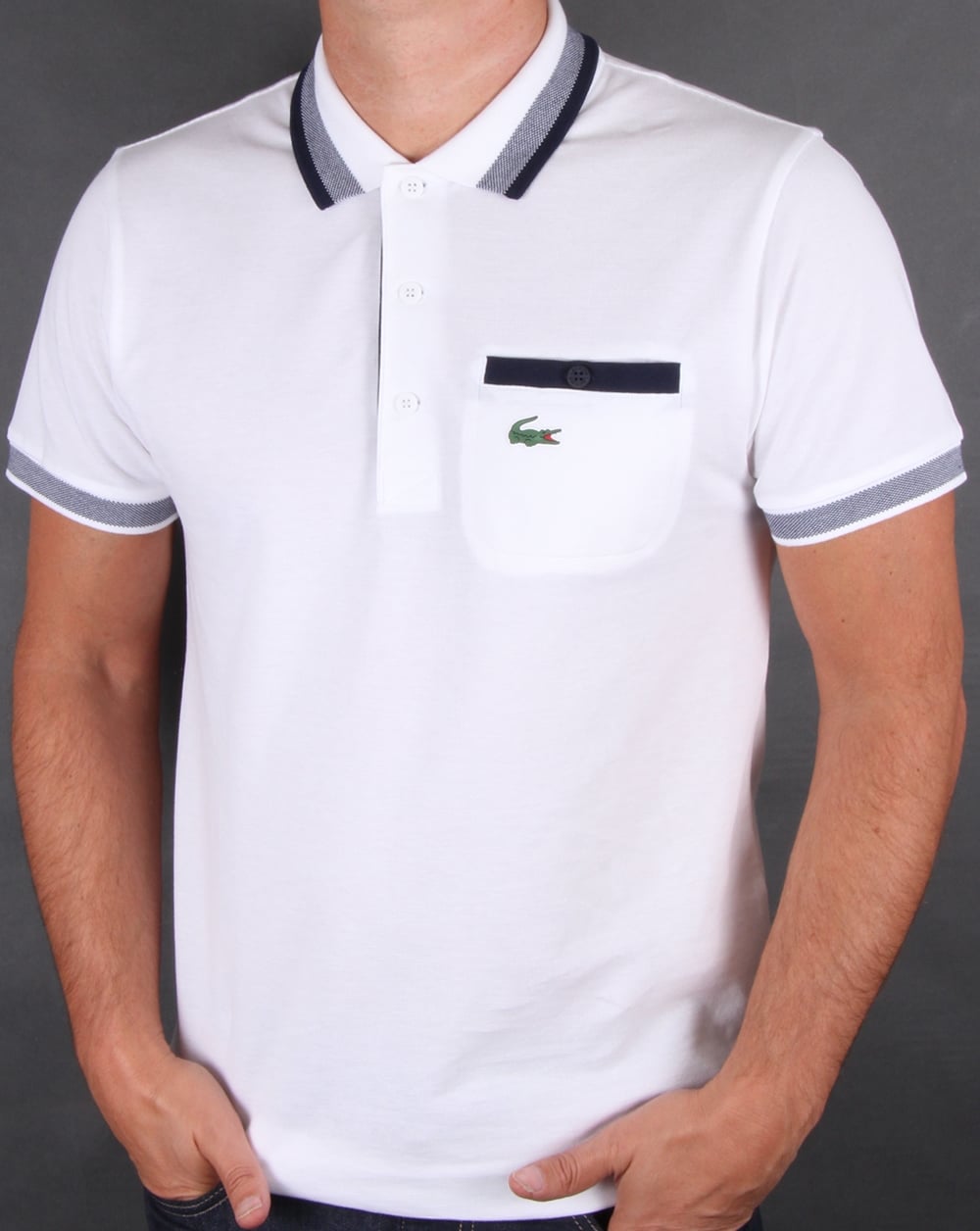Lacoste Pocket Poloshirt Weiß/Marineblau