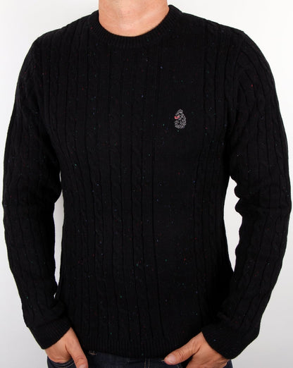 Luke Horton – Zopfmusterpullover in Schwarz