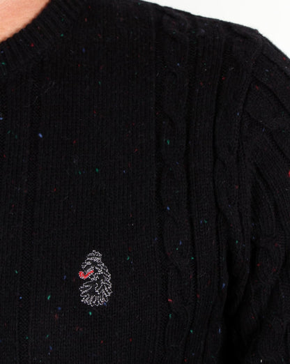 Luke Horton – Zopfmusterpullover in Schwarz