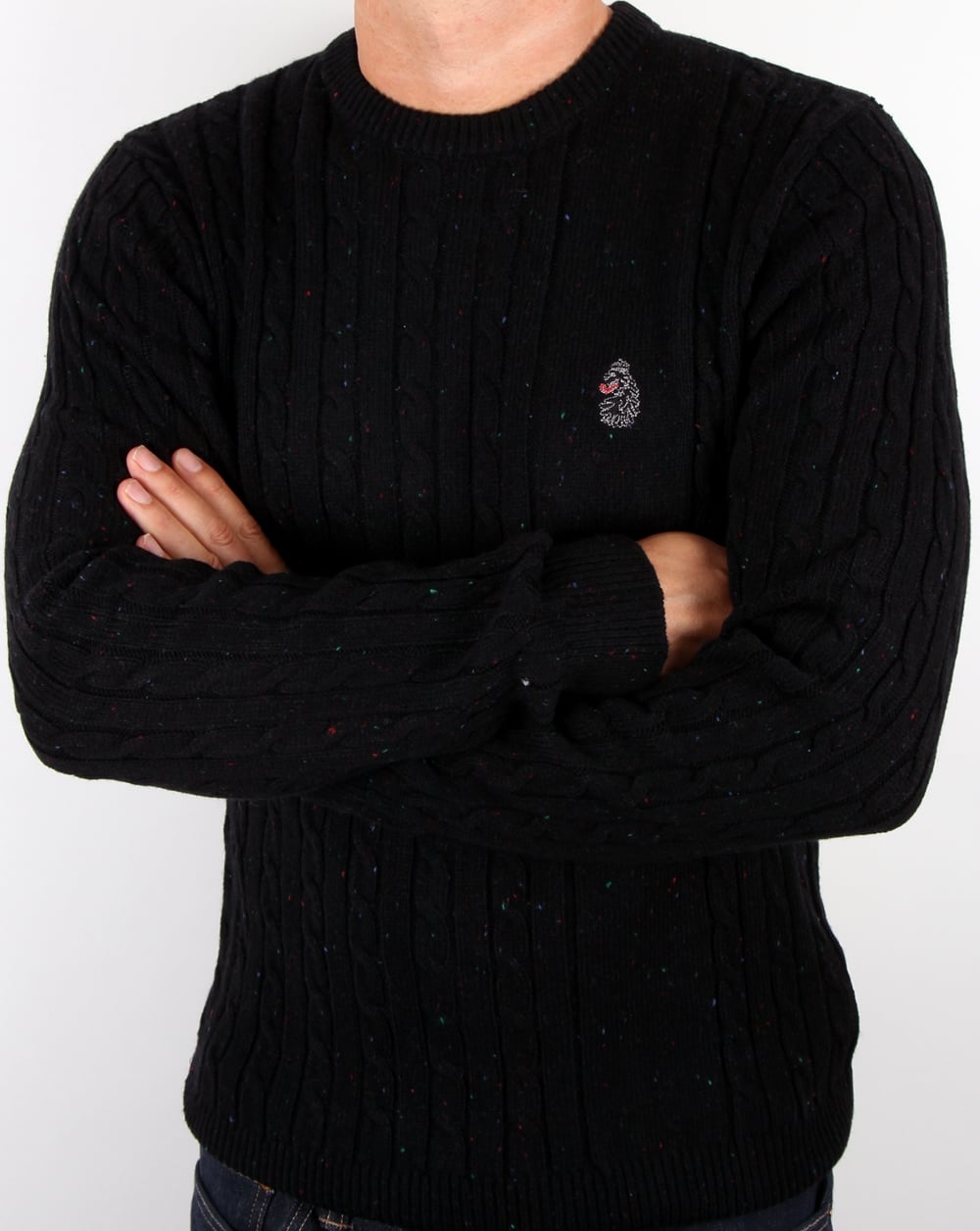 Luke Horton – Zopfmusterpullover in Schwarz