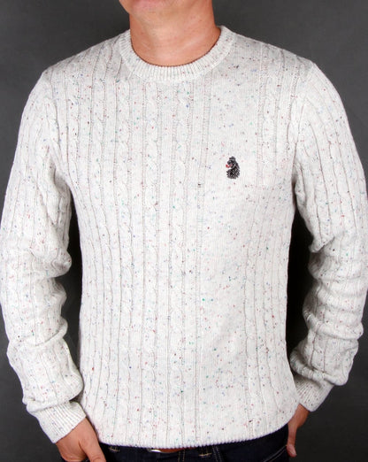 Luke Horton – Zopfmusterpullover in Antikweiß