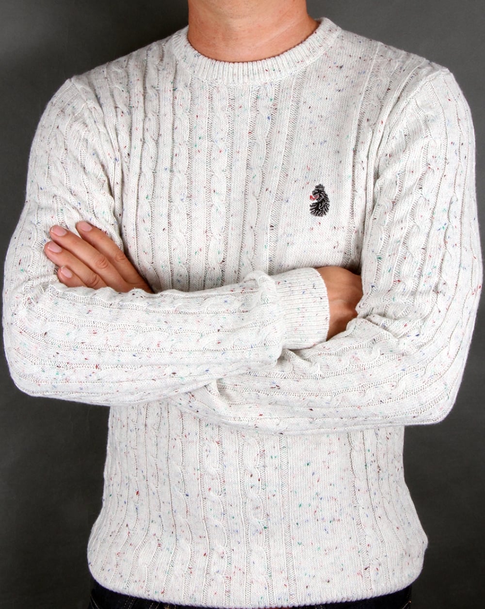 Luke Horton – Zopfmusterpullover in Antikweiß