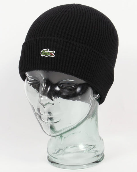 Lacoste Turn Up Ribbed Wool Beanie Black