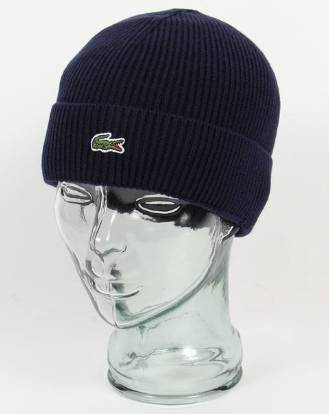 Lacoste Turn Up Ribbed Wool Beanie Navy
