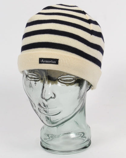 Armor-lux Gestreifte Beanie-Mütze Natur/Marineblau
