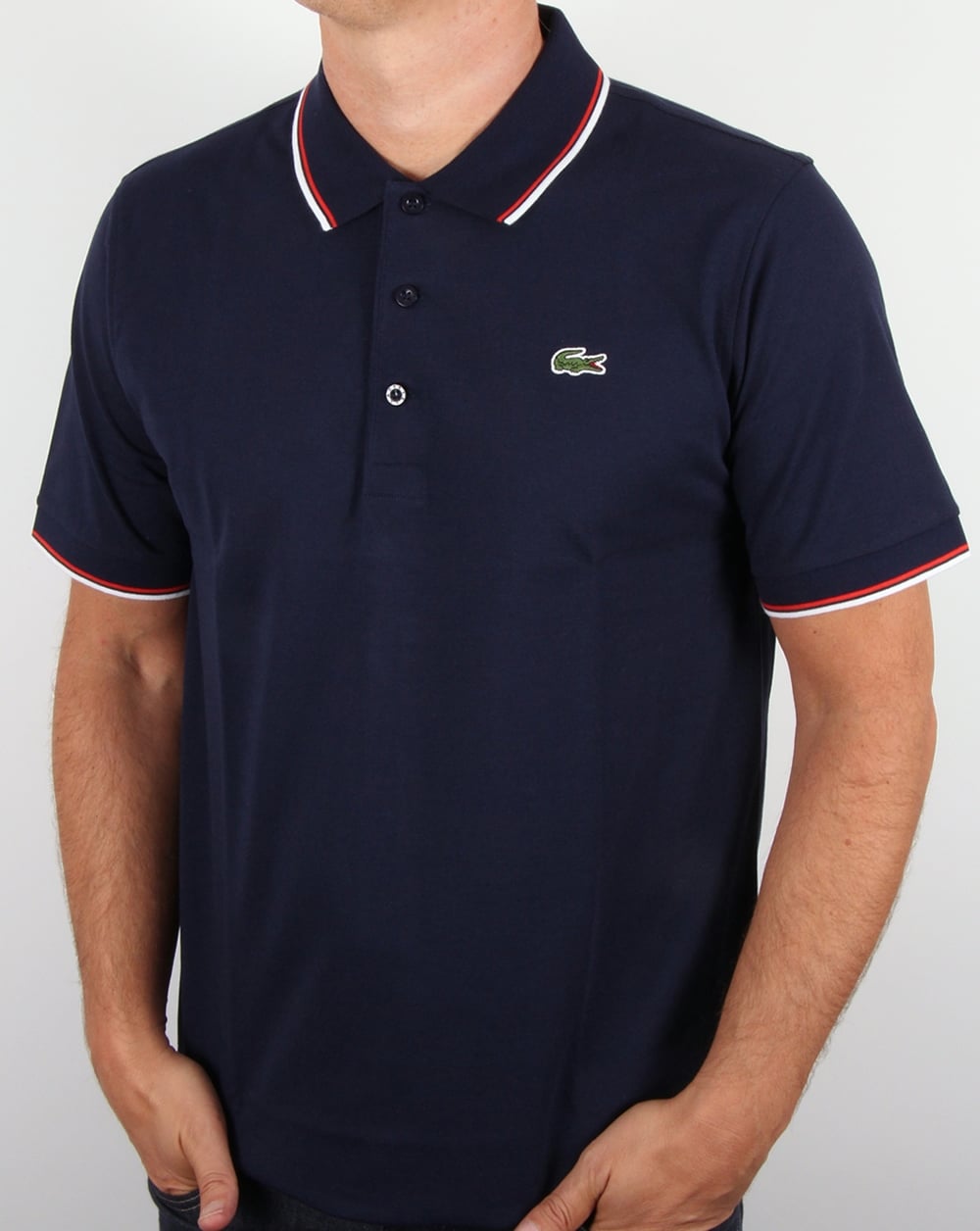 Lacoste Poloshirt mit Streifen Marineblau/Rot