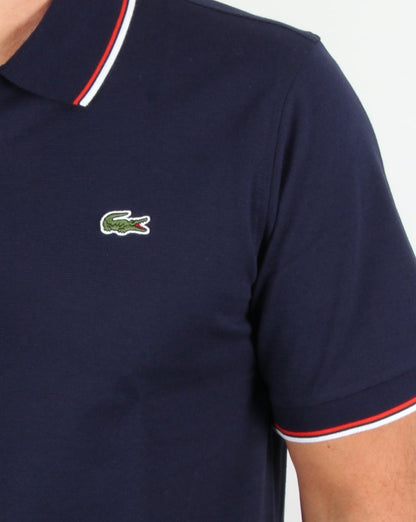 Lacoste Poloshirt mit Streifen Marineblau/Rot
