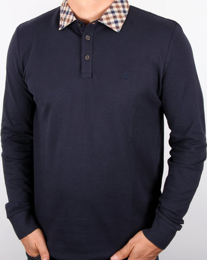 Aquascutum – Nathan – Langärmliges Poloshirt mit Karokragen, Marineblau