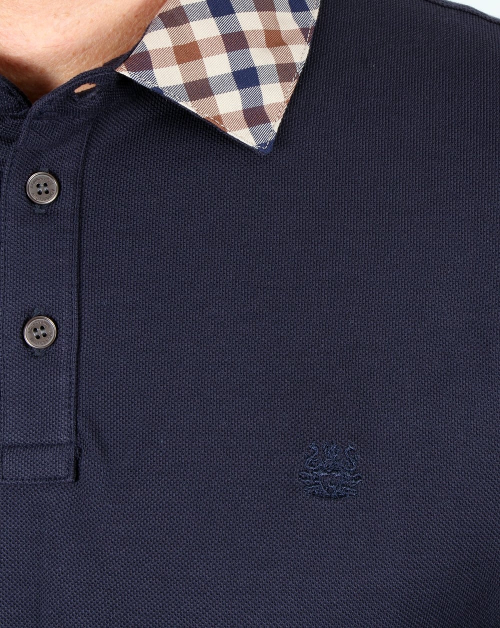 Aquascutum – Nathan – Langärmliges Poloshirt mit Karokragen, Marineblau