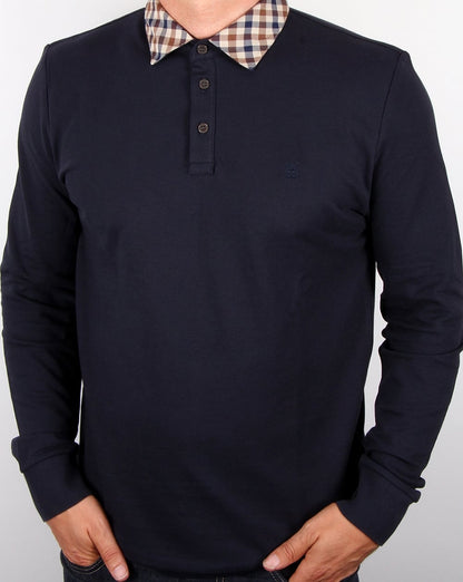 Aquascutum – Nathan – Langärmliges Poloshirt mit Karokragen, Marineblau