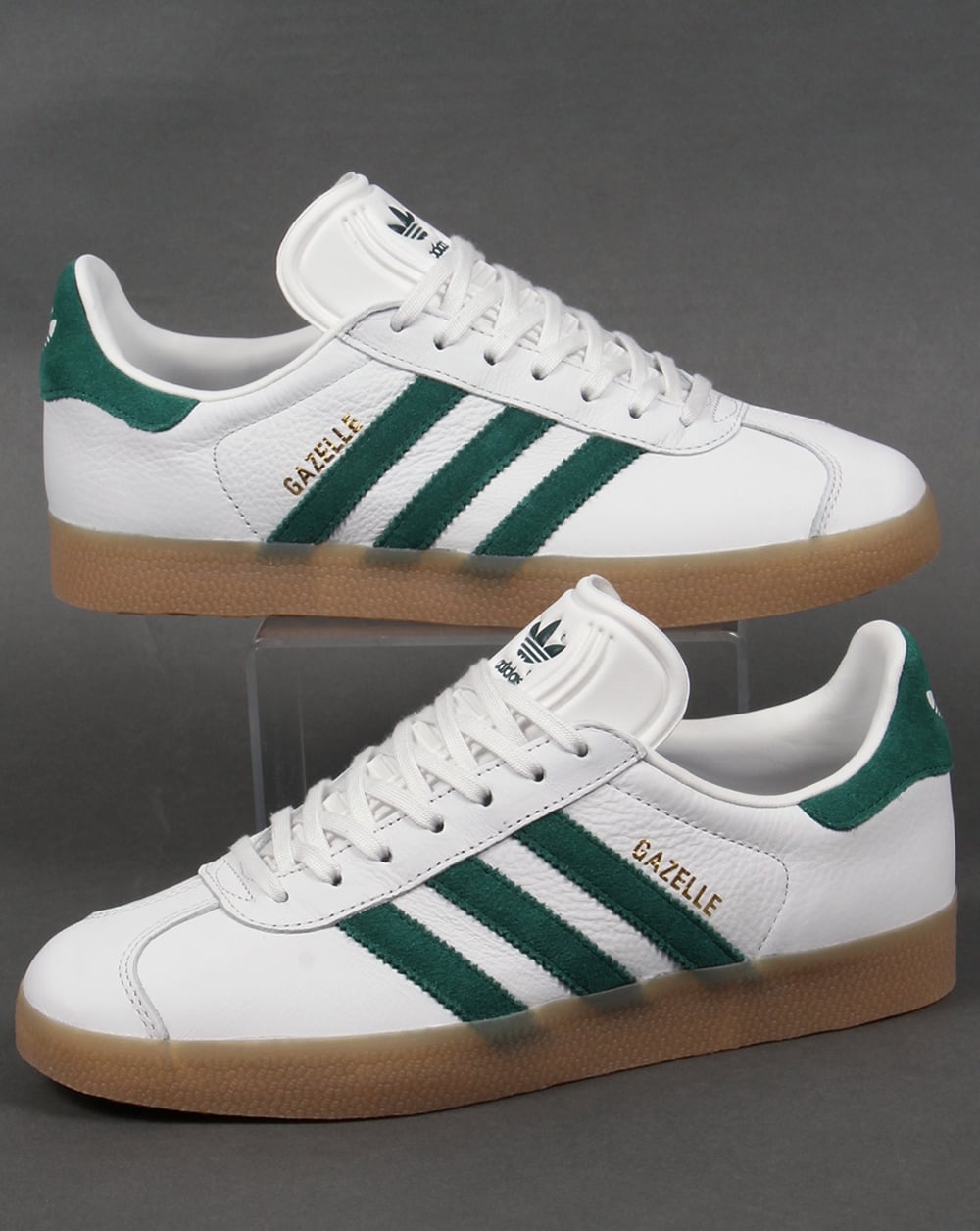 Adidas „Gazelle“ Leder-Sneaker in Weiß/Grün/Gummi