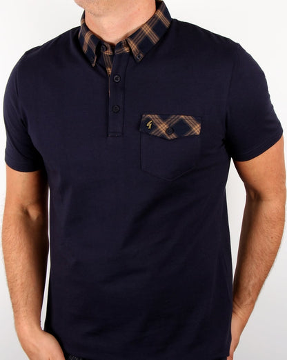 Gabicci Poloshirt mit Vintage-Check-Kragen, Marineblau