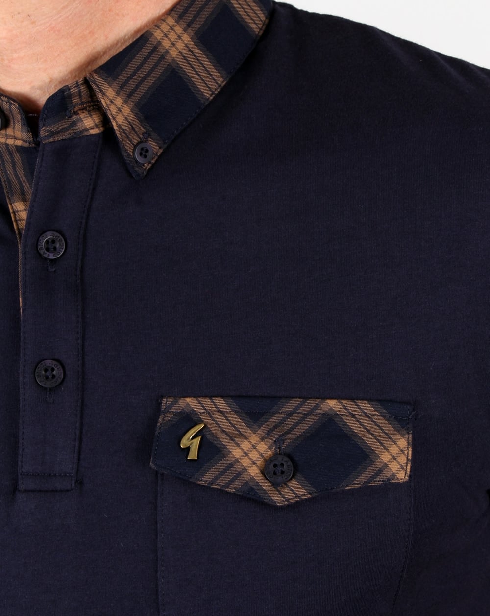 Gabicci Poloshirt mit Vintage-Check-Kragen, Marineblau
