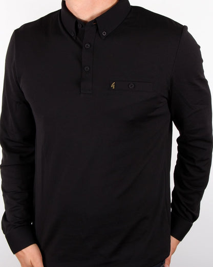 Gabicci Vintage Langarm-Poloshirt Schwarz