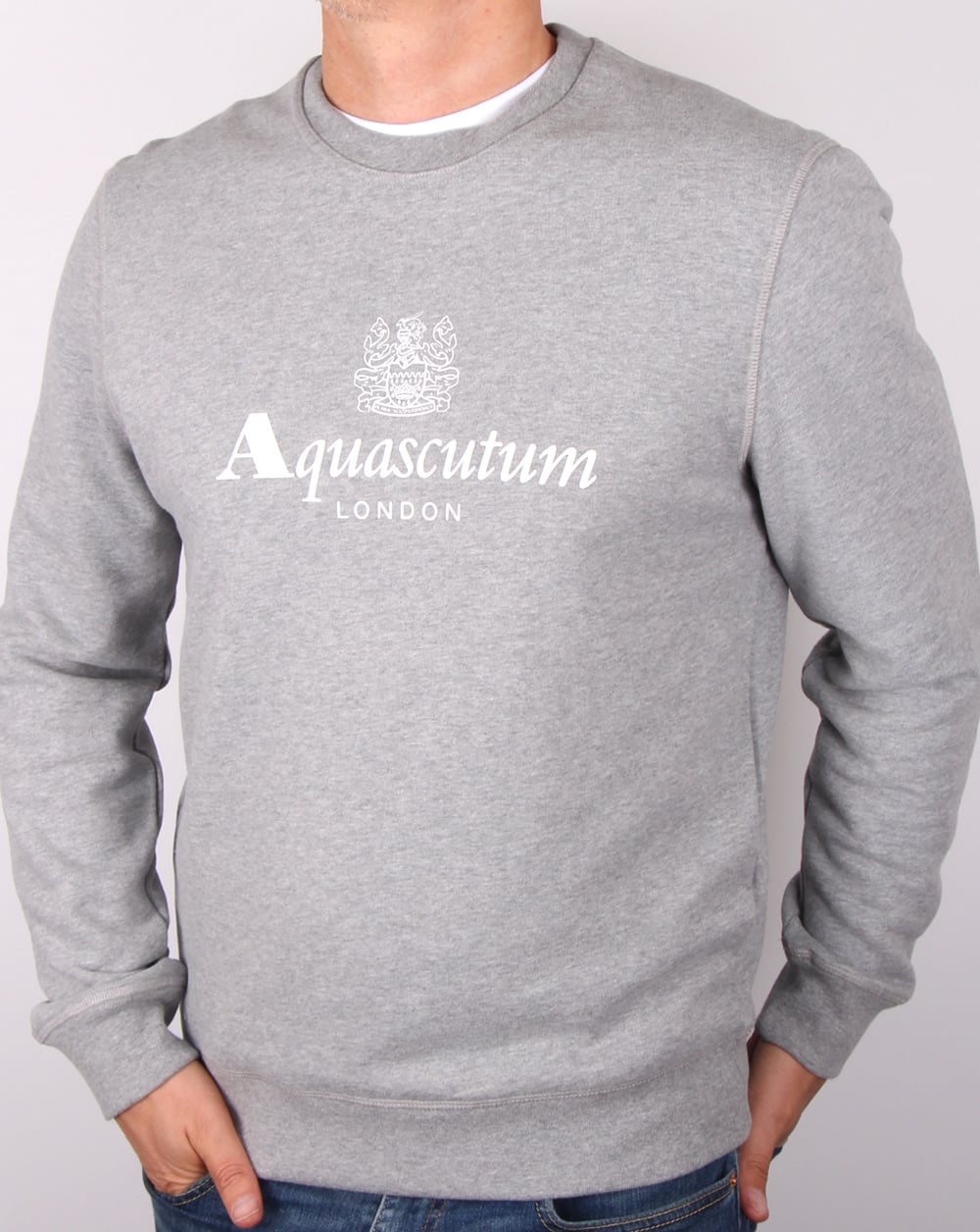 Aquascutum Henry Sweatshirt mit Rundhalsausschnitt, Graumeliert
