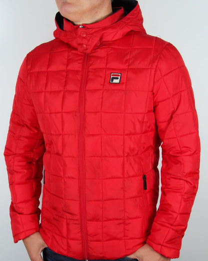 Fila Vintage Steppjacke mit Kapuze Rot