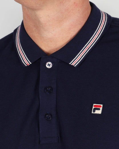 Fila – Langärmliges Poloshirt mit Vintage-Streifen und Streifen in Marineblau