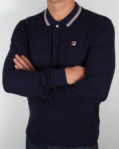 Fila – Langärmliges Poloshirt mit Vintage-Streifen und Streifen in Marineblau