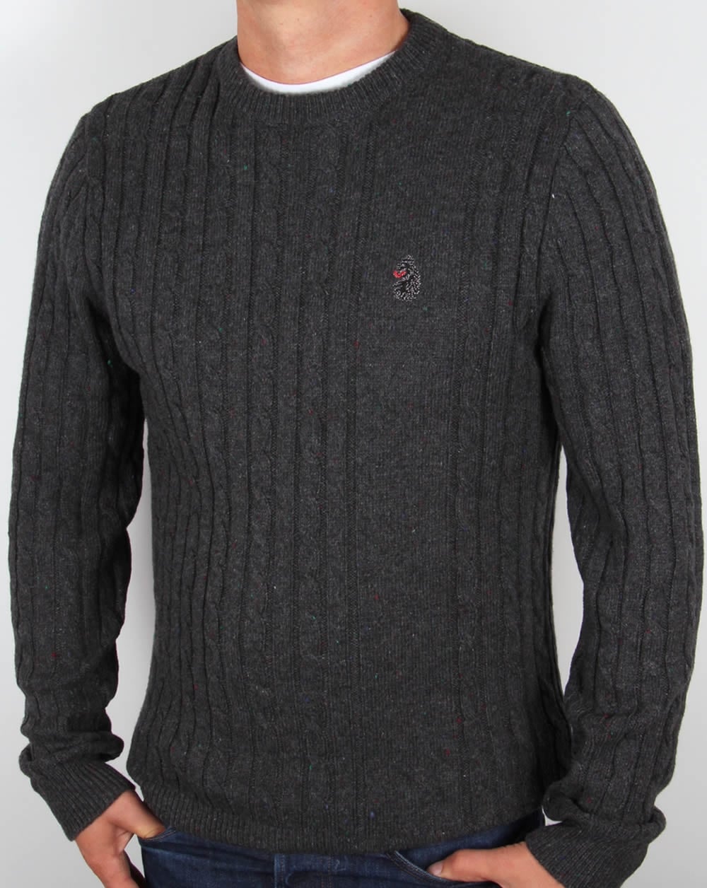 Luke Horton – Zopfmusterpullover in Anthrazitgrau