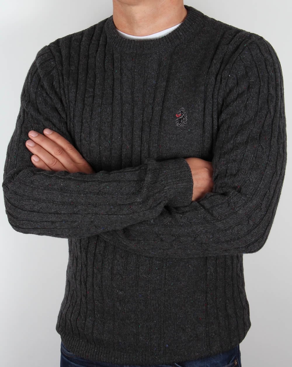 Luke Horton – Zopfmusterpullover in Anthrazitgrau