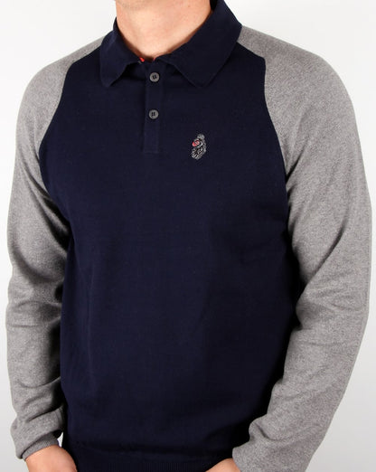 Luke Whacker – Zweifarbiges Strick-Poloshirt in Marineblau