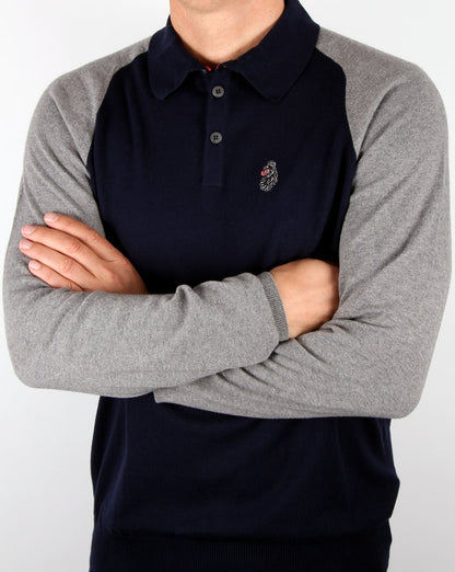 Luke Whacker – Zweifarbiges Strick-Poloshirt in Marineblau
