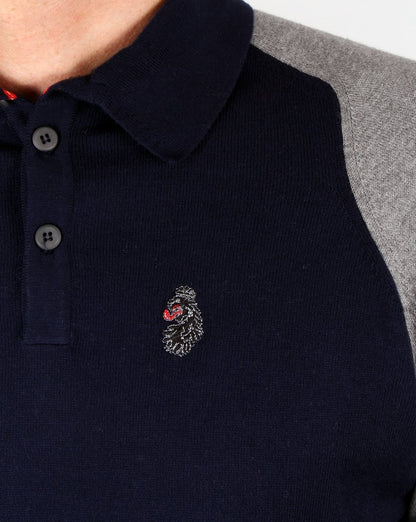 Luke Whacker – Zweifarbiges Strick-Poloshirt in Marineblau