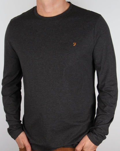 Farah – Langärmliges Denny-Logo-T-Shirt in Graumeliert