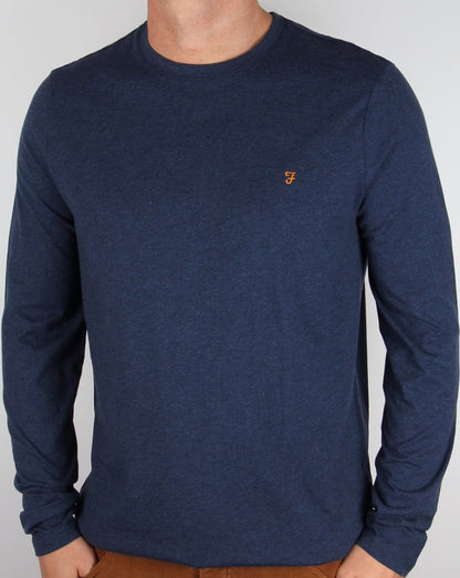 Farah – Langärmliges Denny-Logo-T-Shirt in Yale-Blau