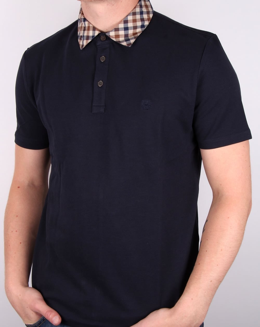 Aquascutum – Nathan – Poloshirt mit kariertem Kragen, Marineblau