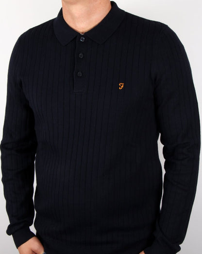 Farah Tadley Strick-Poloshirt, Marineblau