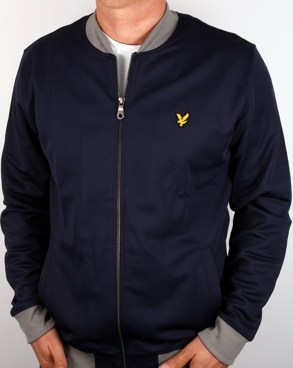 Lyle And Scott – Bomber-Sweatshirt mit Rippenmuster in Kontrastfarbe, Marineblau
