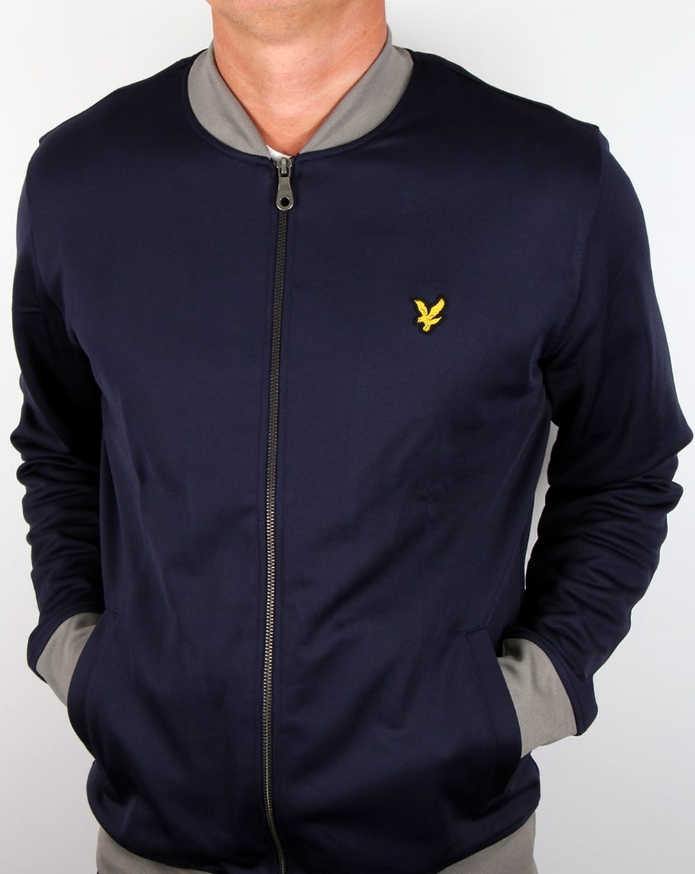 Lyle And Scott – Bomber-Sweatshirt mit Rippenmuster in Kontrastfarbe, Marineblau