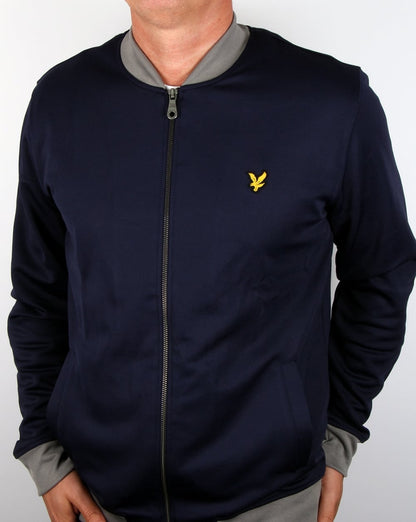 Lyle And Scott – Bomber-Sweatshirt mit Rippenmuster in Kontrastfarbe, Marineblau