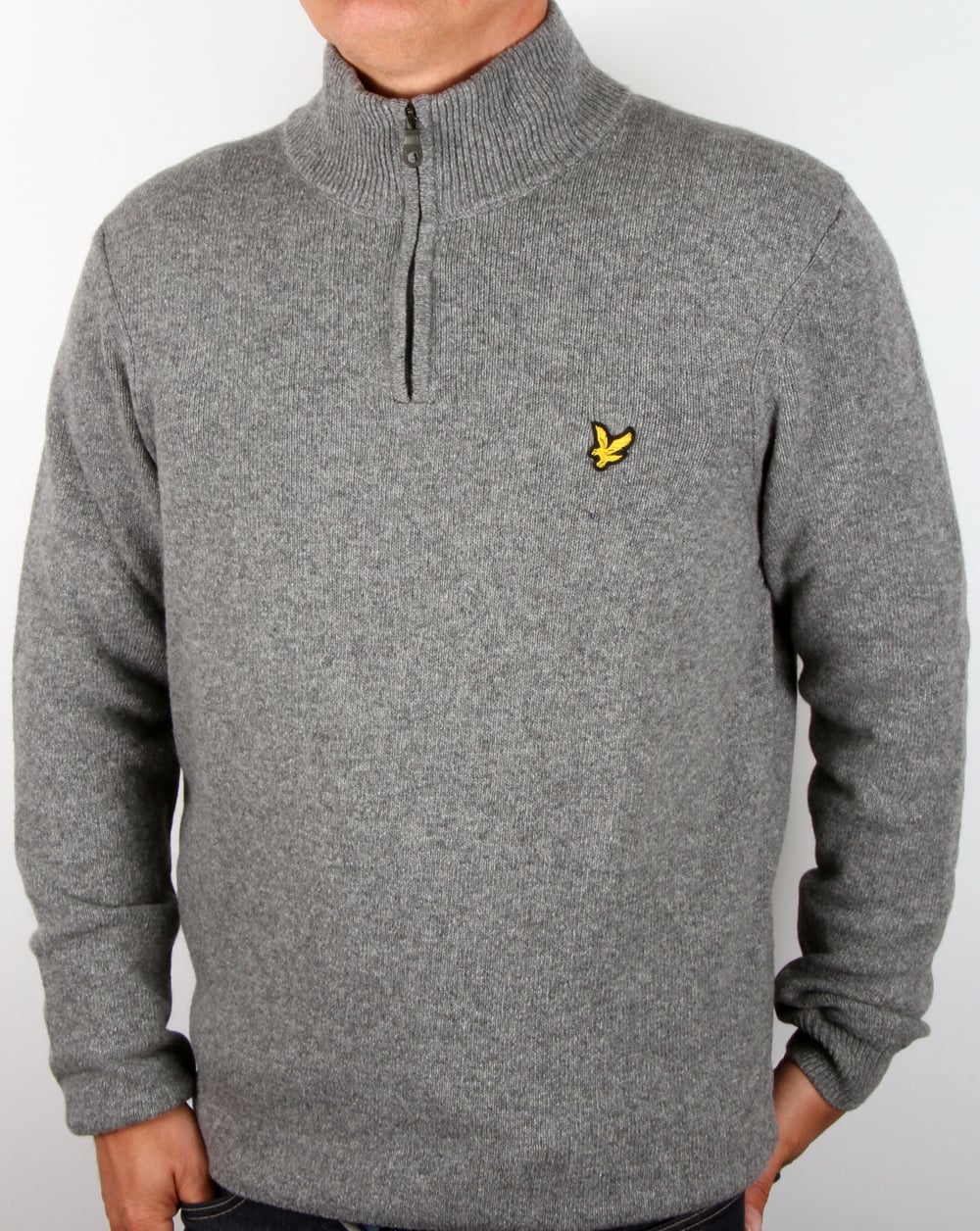 Lyle And Scott – Pullover mit Viertelreißverschluss in Mittelgrau meliert