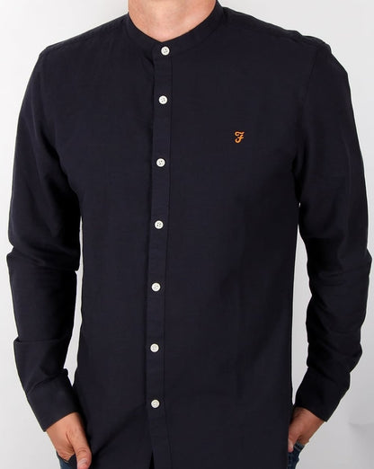 Farah – Klassisches Hemd mit Grandad-Kragen, Marineblau