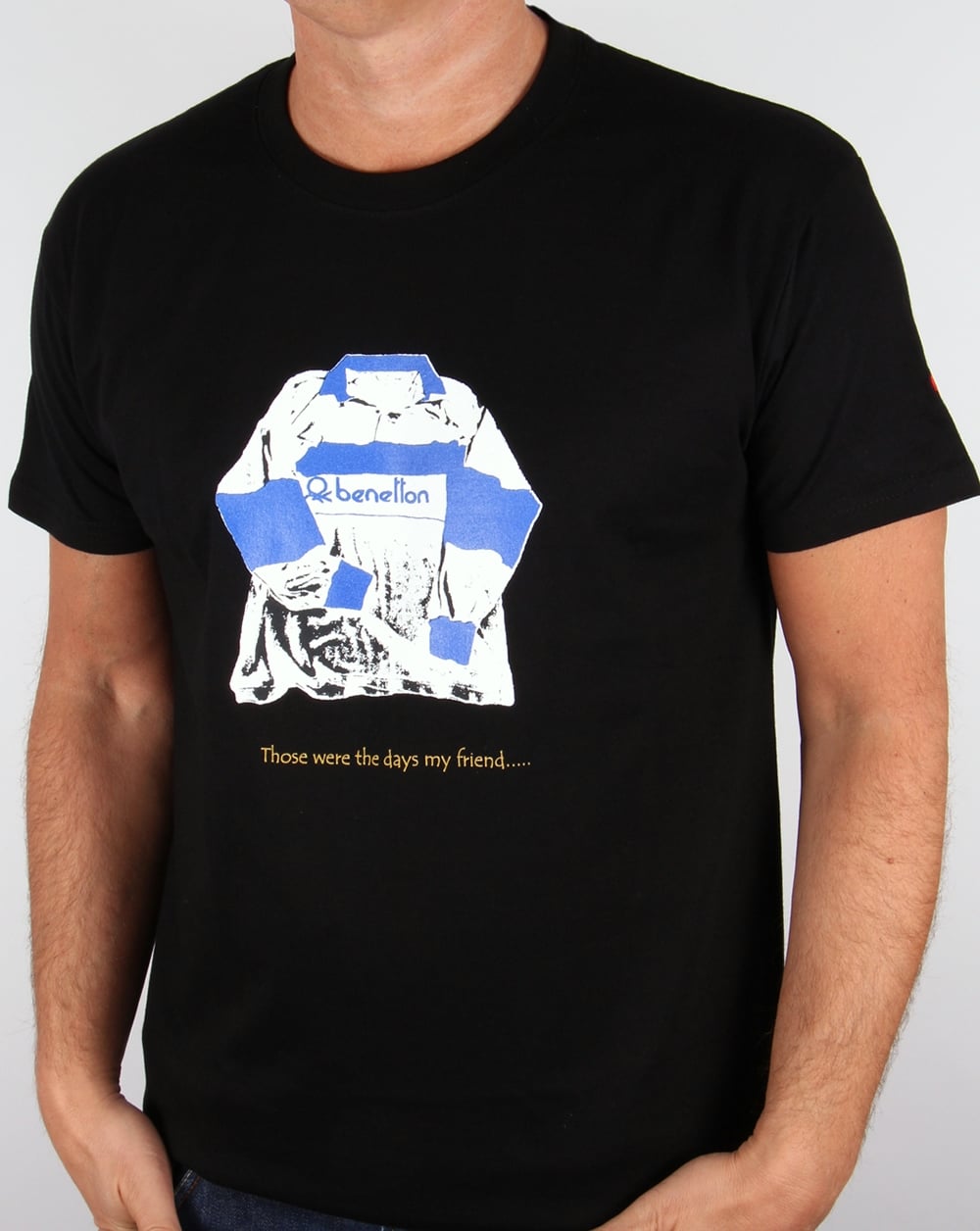 80er Casuals Benetton Rugby-Print T-Shirt Schwarz