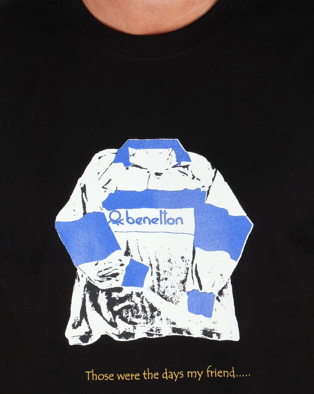 80er Casuals Benetton Rugby-Print T-Shirt Schwarz