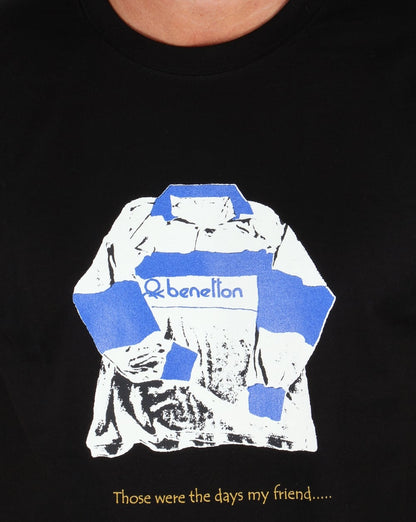 80er Casuals Benetton Rugby-Print T-Shirt Schwarz