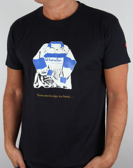 80s Casuals Benetton T-Shirt mit Rugby-Print, Marineblau